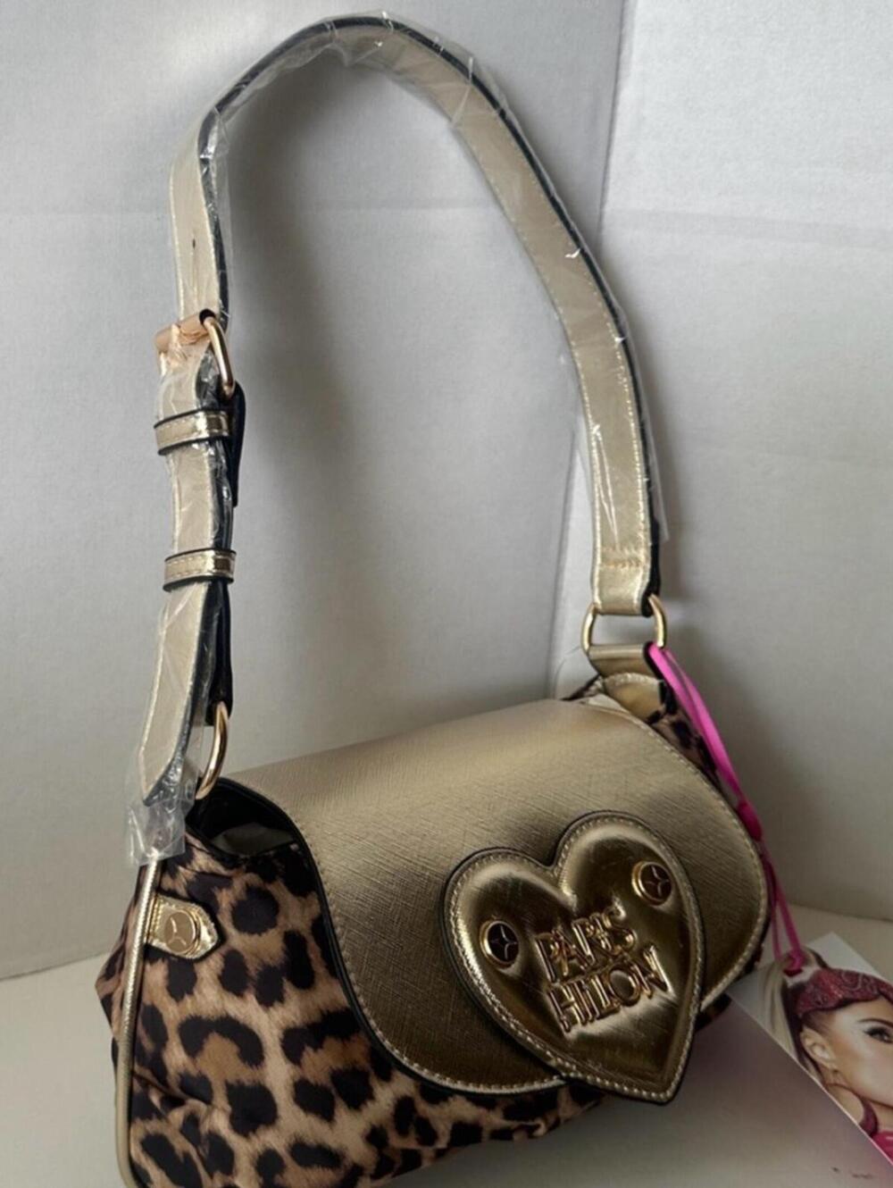 Paris Hilton New With Tags Leopard Print Gold Heart Baguette Shoulder Bag - Picture 11 of 15